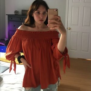 Loft-Burnt Orange Strapless Flow Top